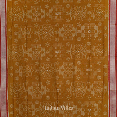 Golden Red Bastu Theme Odisha Ikat Sambalpuri Silk Saree