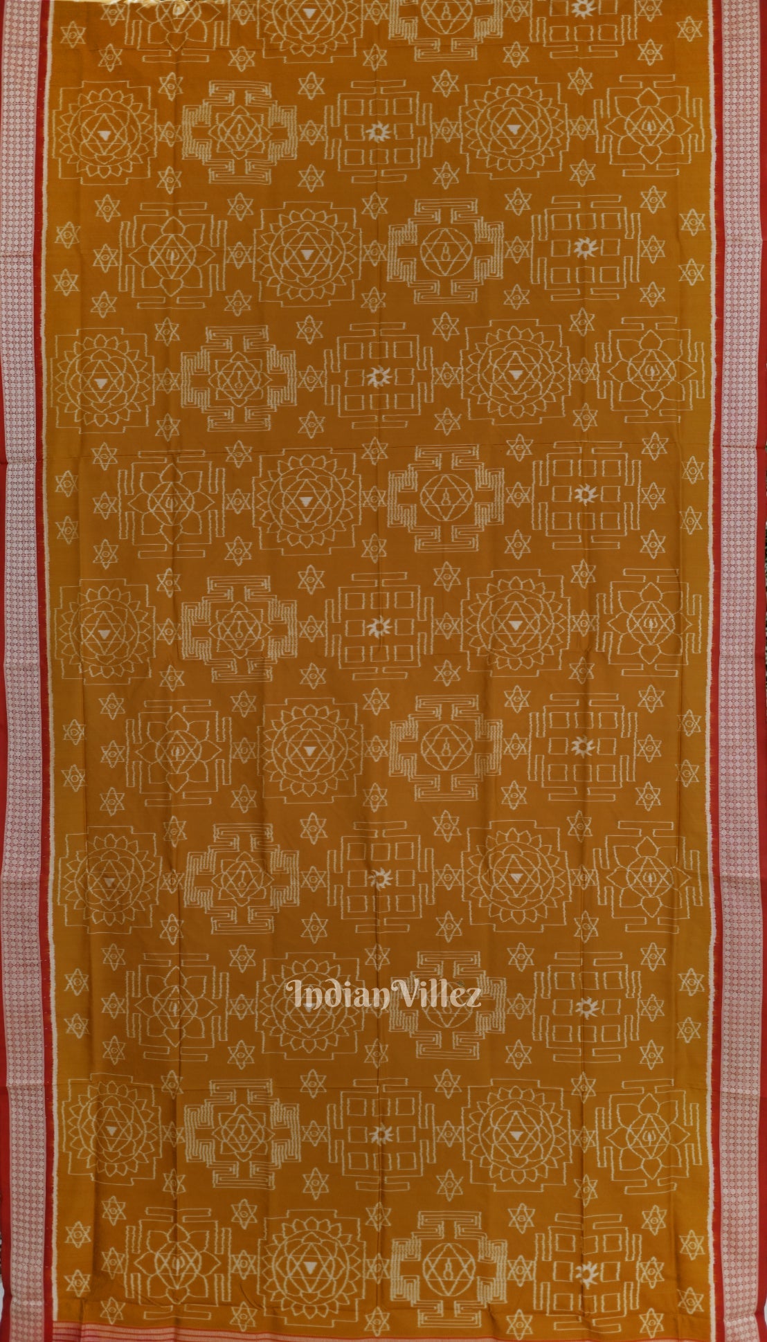 Golden Red Bastu Theme Odisha Ikat Sambalpuri Silk Saree