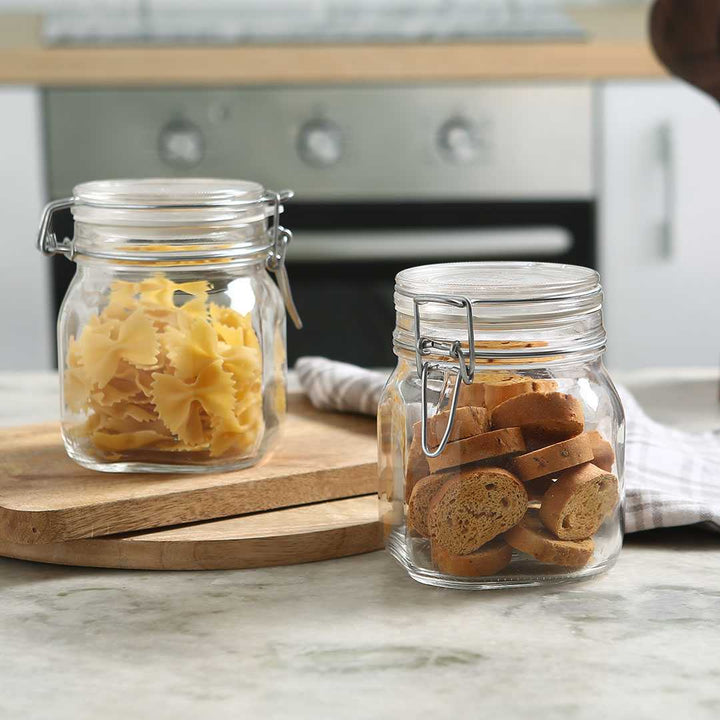 Bormioli Fido 2 Pc Set Glass Jar Container Medium.