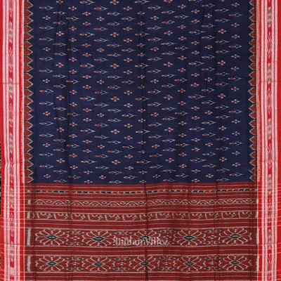 Blue Red Mayur Chandrika Maniabandha Cotton Saree