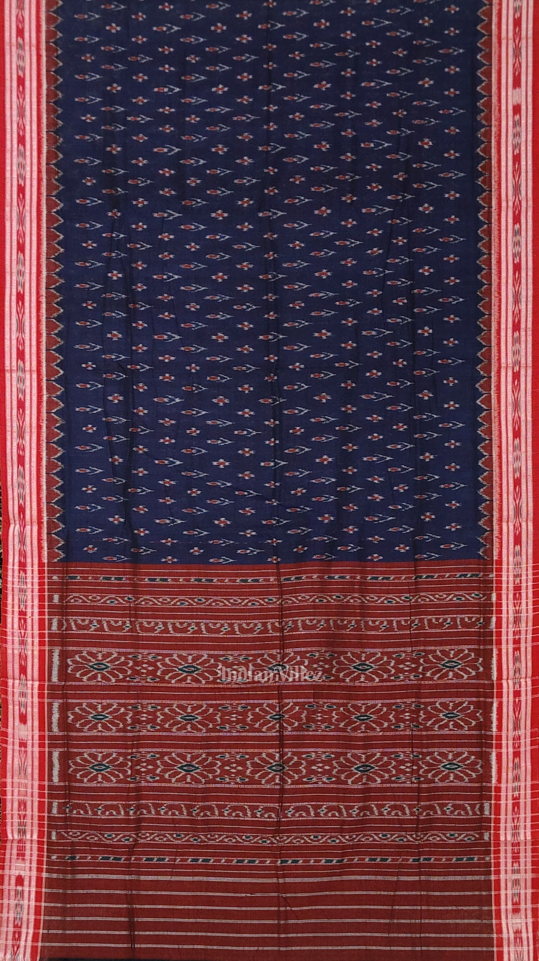 Blue Red Mayur Chandrika Maniabandha Cotton Saree
