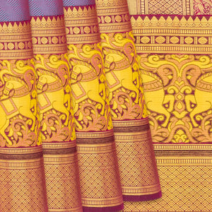 Cyan Handloom Silk Saree With Chevron Motifs & Kalamkaari Horse Motifs