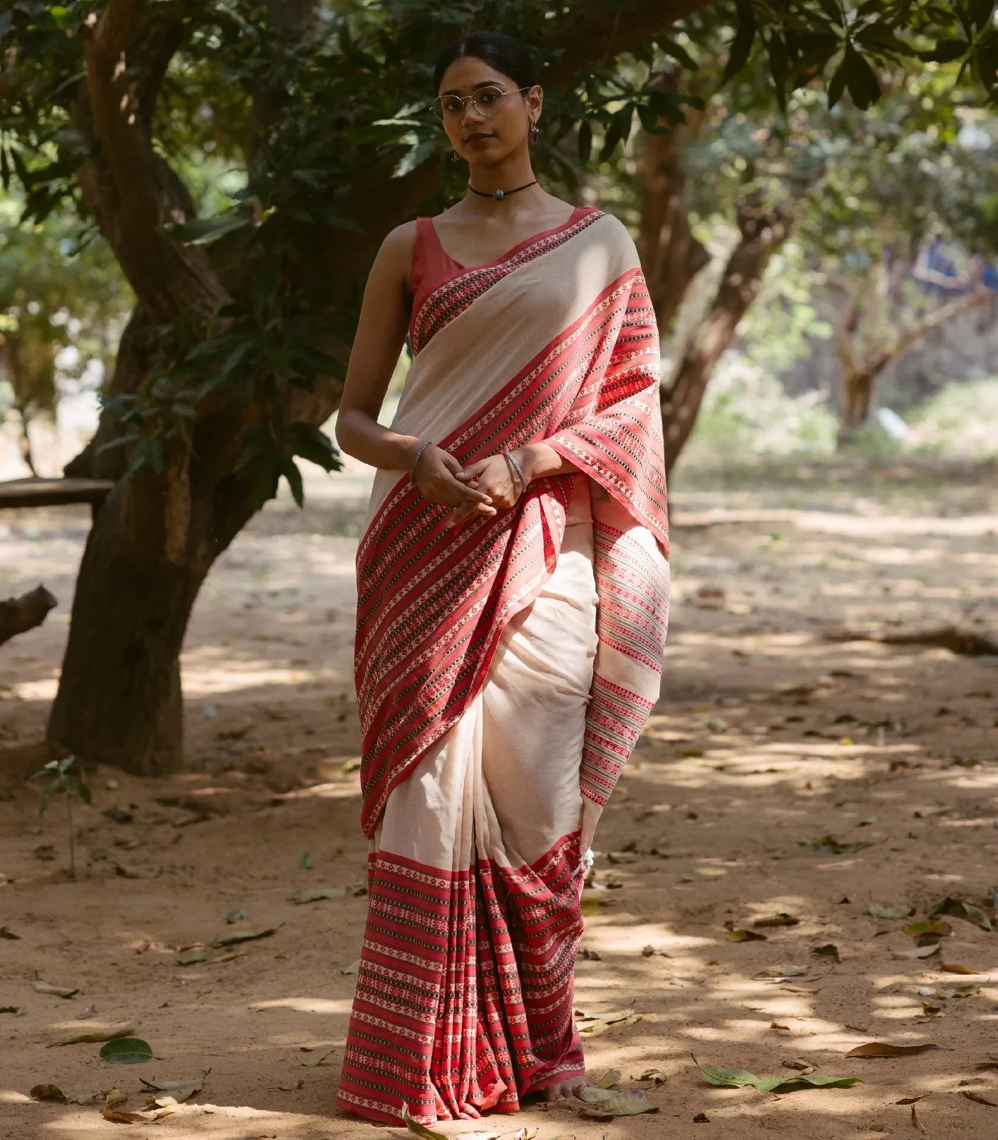 Beige Handloom Bengal Cotton Saree With Contrast Border