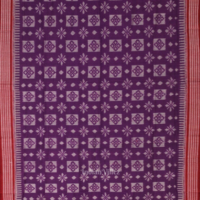 Violet Maroon Pasapali Odisha Sambalpuri Pure Cotton Ikat Saree