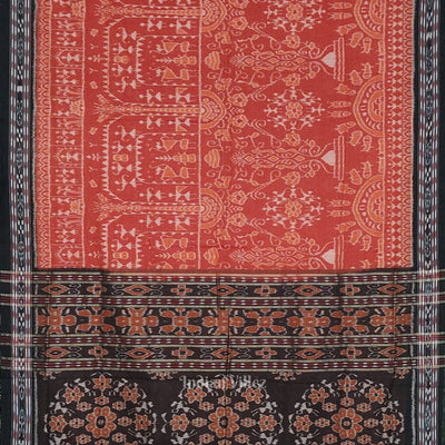 Light Brown Black Tribal Theme Odisha Ikat Sambalpuri Cotton Saree
