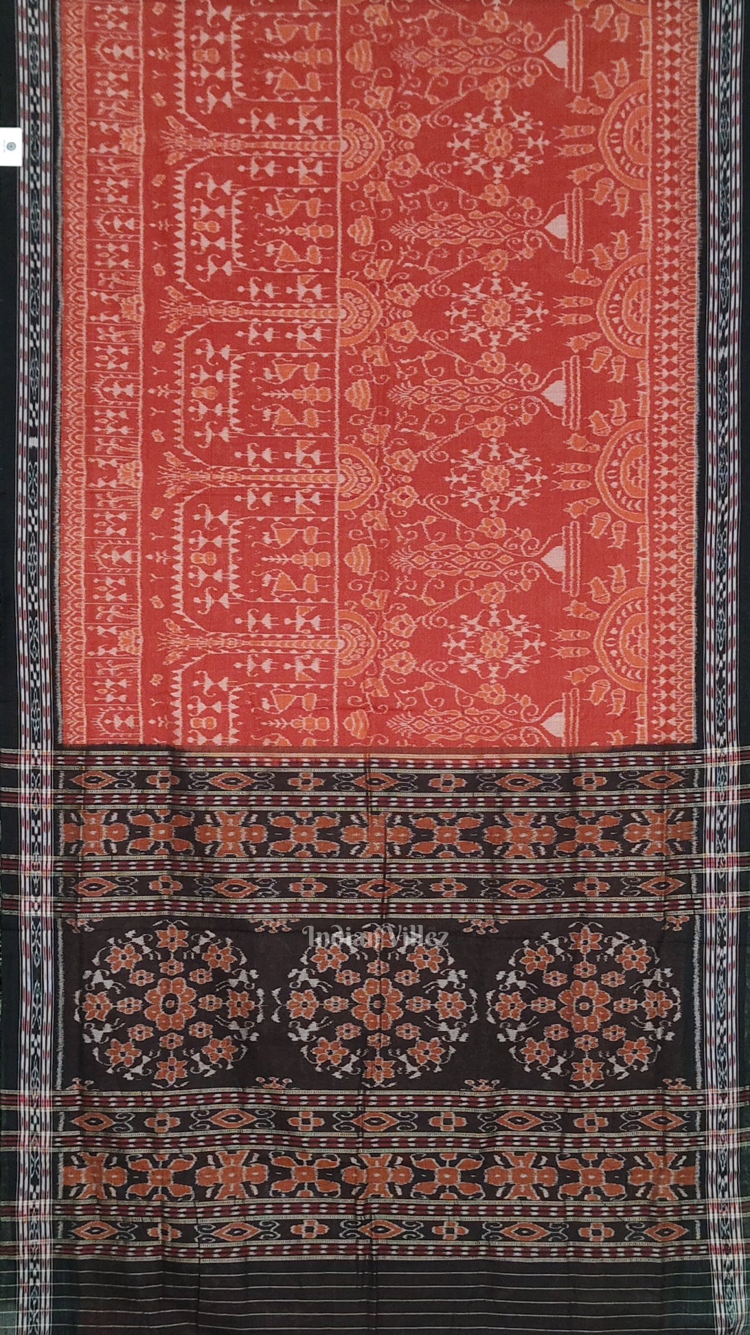 Light Brown Black Tribal Theme Odisha Ikat Sambalpuri Cotton Saree