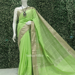 Parrot Green Pure Silk Cotton Maheshwari Saree
