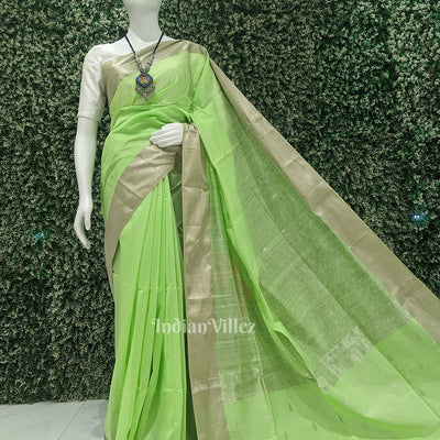 Parrot Green Pure Silk Cotton Maheshwari Saree