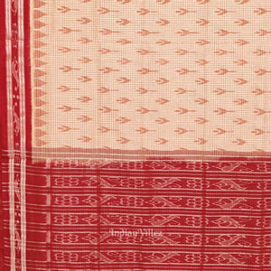 Beige Cream Red Check Mayur Chandrika Maniabandha Cotton Saree