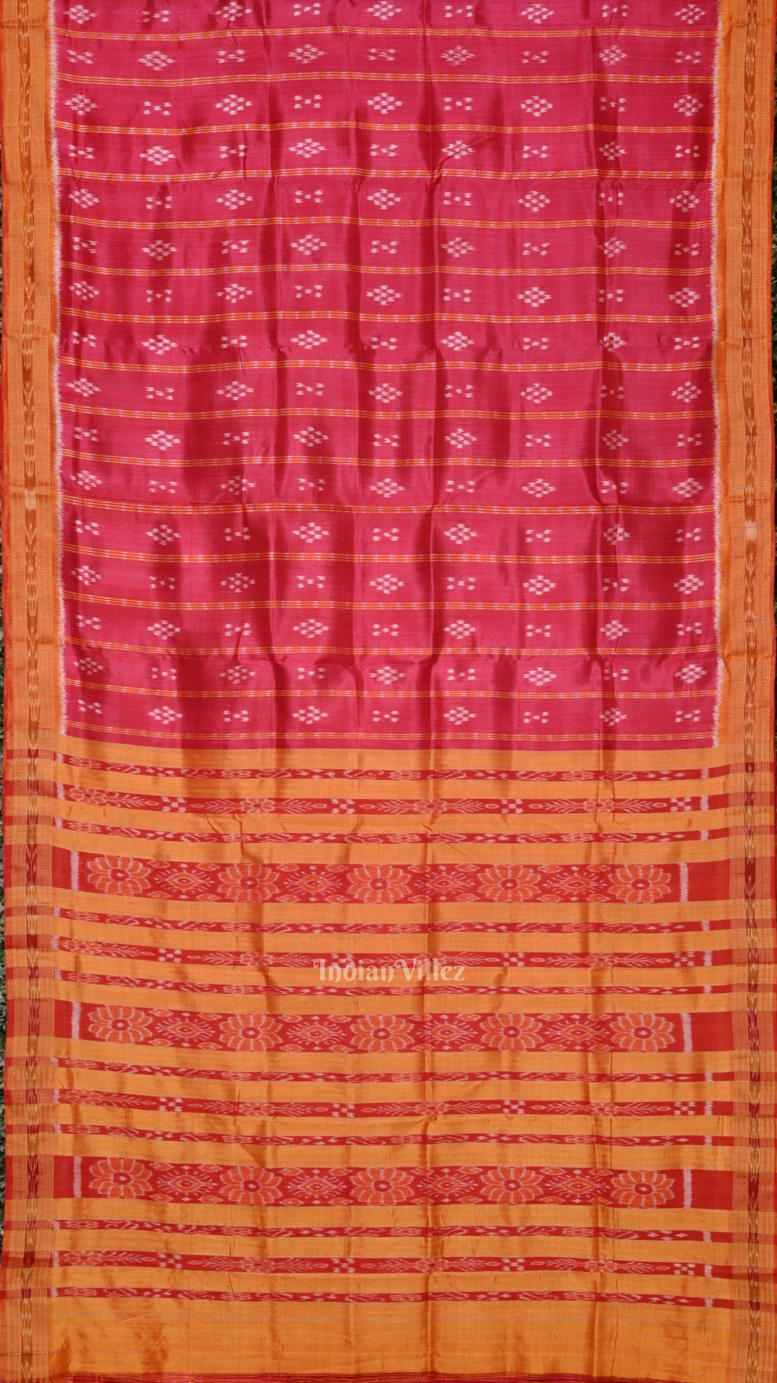 Rani Pink Yellow Pasapali Odisha Ikat Khandua Silk Saree