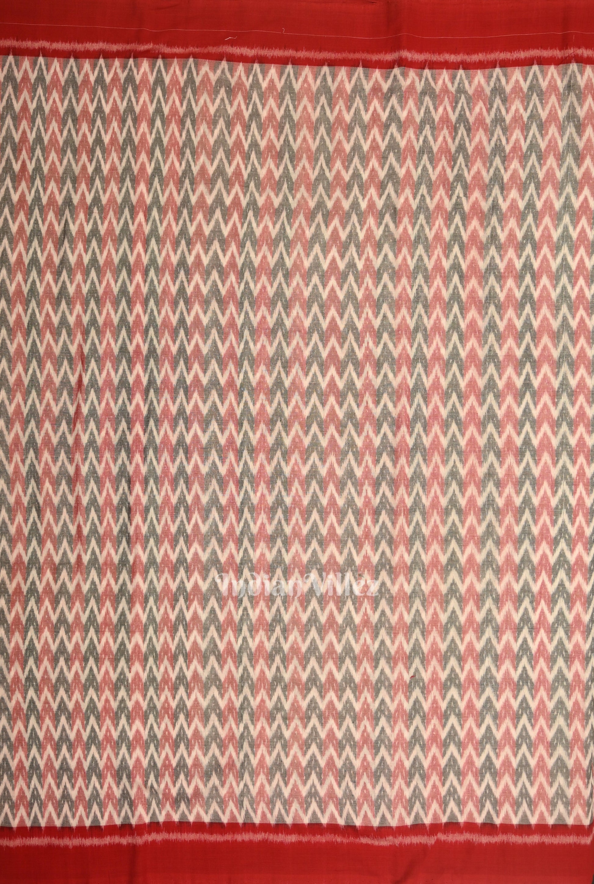 White Red Odisha Ikat Cotton Fabric