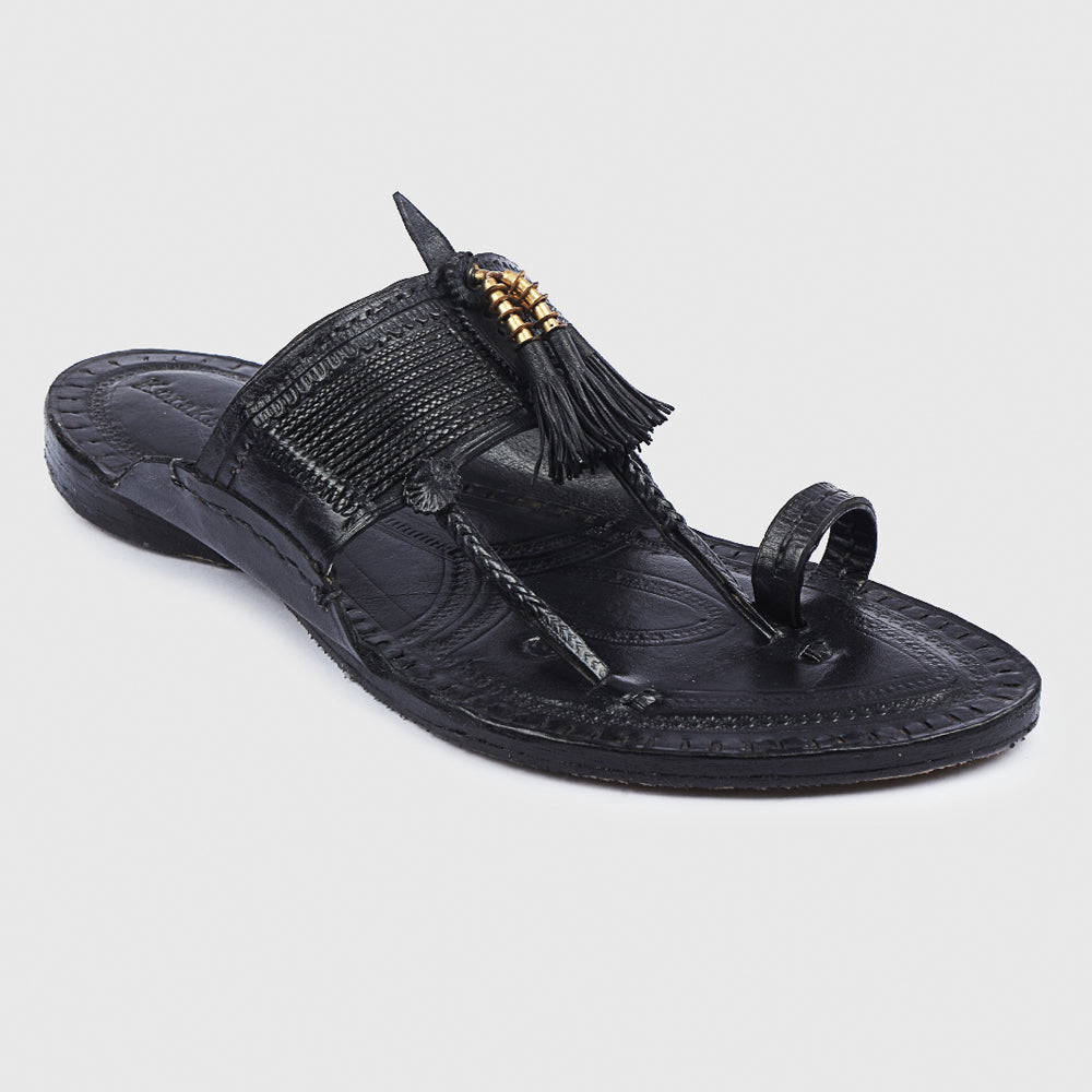 Black Handstitched Leather Kolhapuri Men Slipper