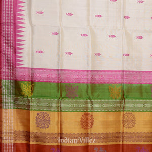 Off White Fish Motif Double Pallu Berhampuri Patta Saree