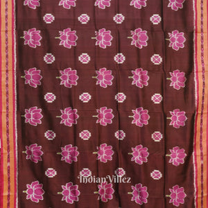 Deep Wine Lotus Flower Theme Odisha Ikat Khandua Silk Saree