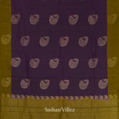 Blackberry With Mehendi Green Pure Kanjivaram Soft Silk Saree