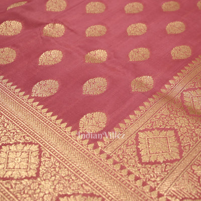 Onion Pink Soft Pure Mashru Satin Silk Banarasi Saree