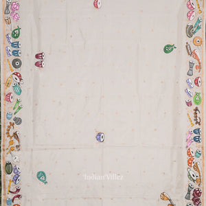 White Sitar Instrument Pattachitra Art Pure Silk Saree