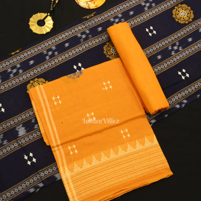 Blue yellow Sambalpuri Bomkai Cotton Dress set with Dupatta
