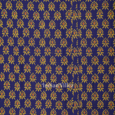 Blue Floral Theme Sambalpuri Ikat Cotton Fabric