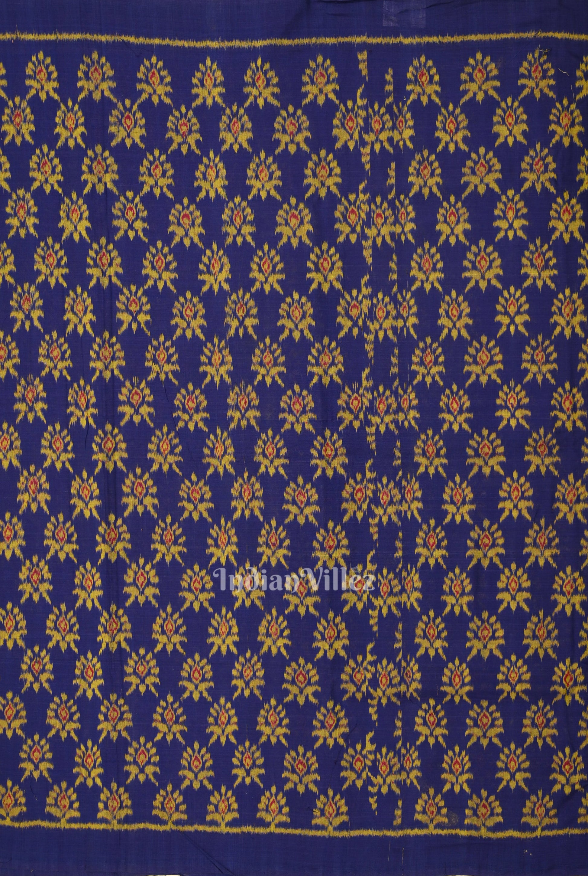 Blue Floral Theme Sambalpuri Ikat Cotton Fabric