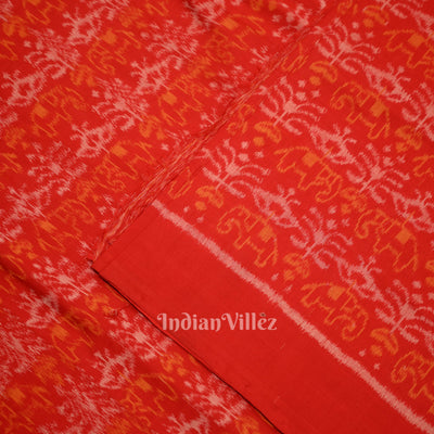 Deep Red Tribal Theme Sambalpuri Ikat Cotton Fabric