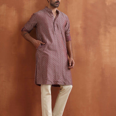 trueBrowns Men's Purple Cotton Dobby Kurta
