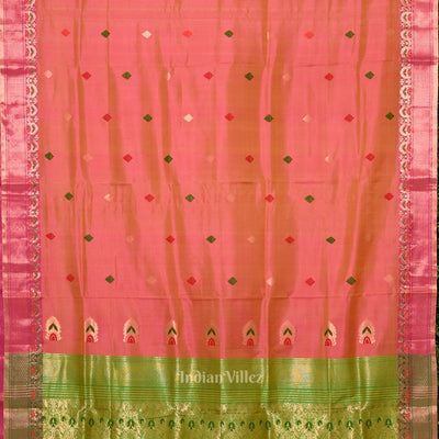 Pink Green Dual Tone Handwoven Baluchari Silk Saree