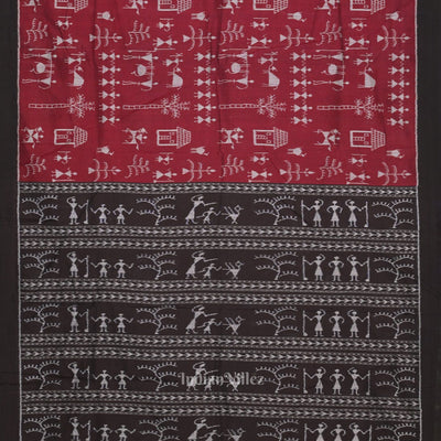Maroon Black Tribal Theme Odisha Ikat Sambalpuri Cotton Saree