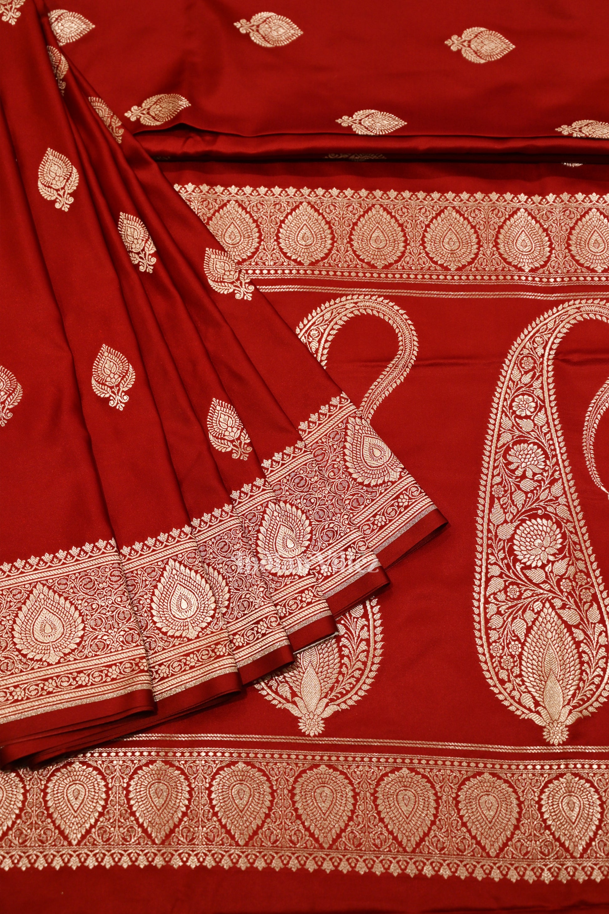 Dark Maroon Red Soft Pure Mashru Satin Silk Banarasi Saree