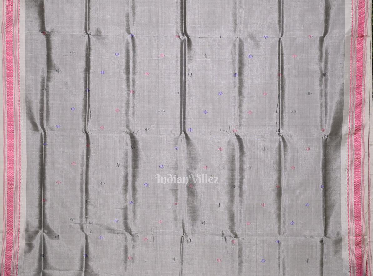 Gray Body Pasapali Double Pallu Berhampuri Silk Saree
