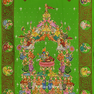 Green Dual Tone Kandarpa Rath Hand-painted Pattachitra Saree