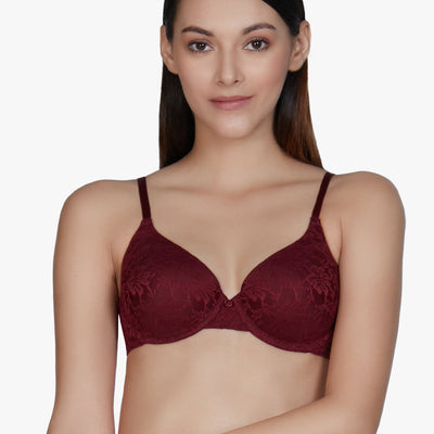 Floral Romance Padded Wired Bra - Maroon