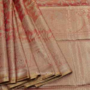 Peach Pure Kanjivaram Tissue Silk Saree
