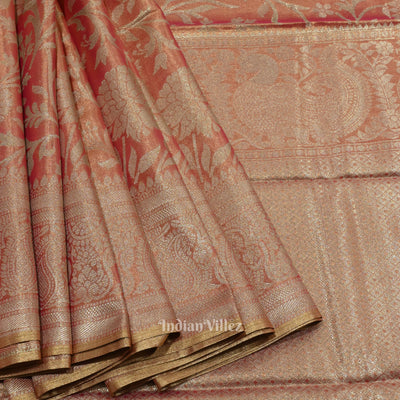 Peach Pure Kanjivaram Tissue Silk Saree