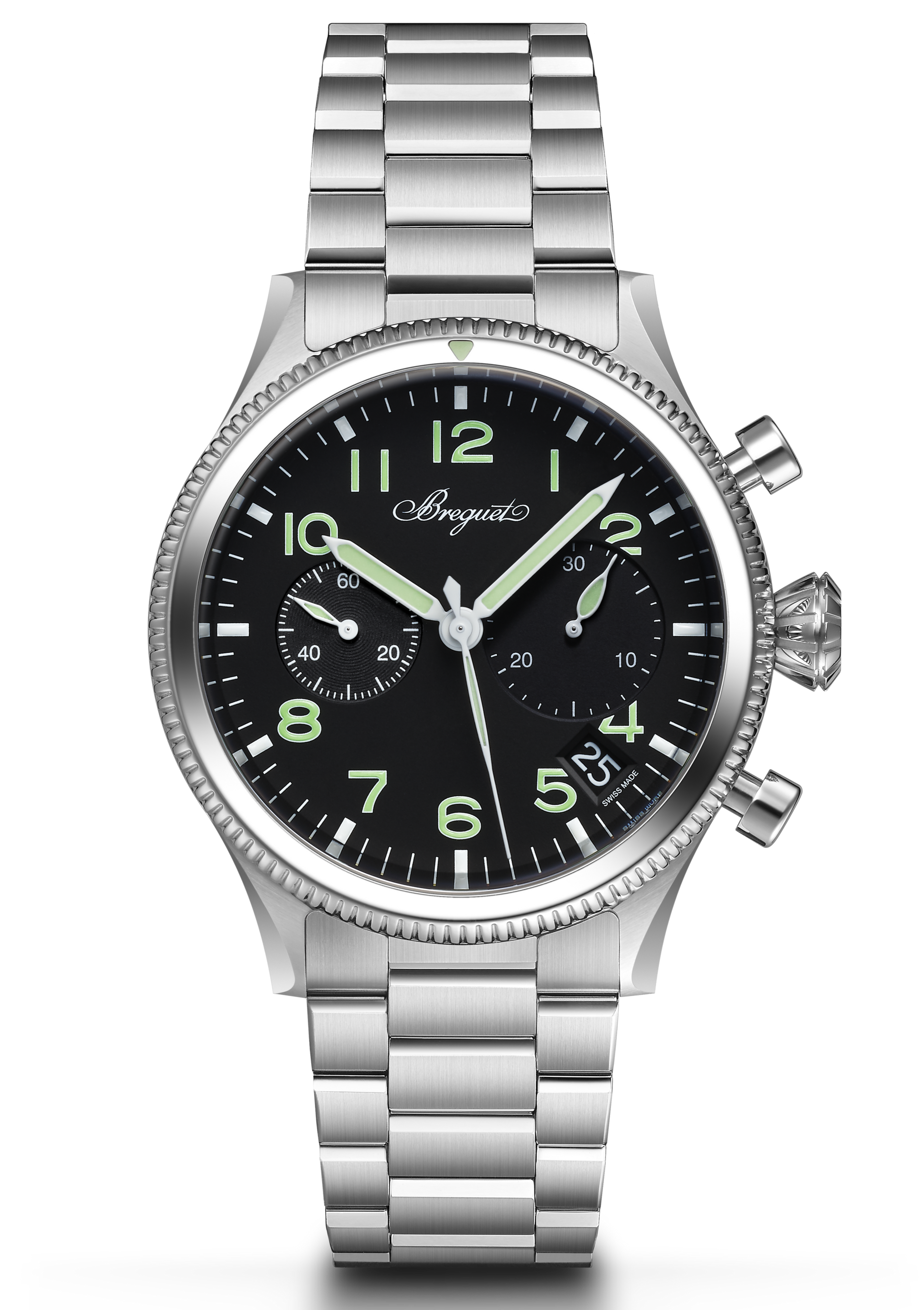Breguet Swiss watch Brand Type XX Black Dial Silver Watch for Men