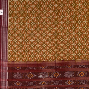 Mehendi green Maroon Odisha Ikat Sambalpuri Pure Cotton Saree