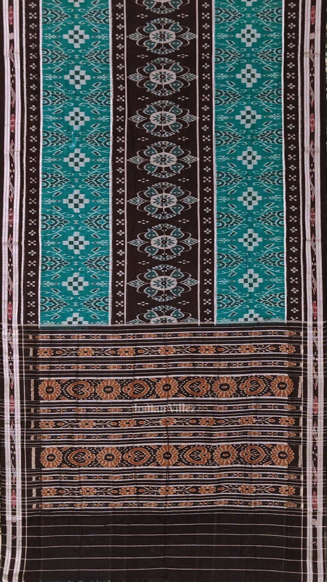 Green Black Flower Pasapali Sambalpuri Pure Cotton Saree