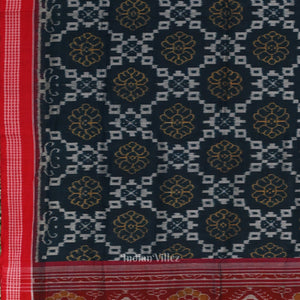 Ink Blue Red Odisha Sambalpuri Pure Cotton Saree