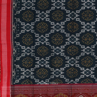 Ink Blue Red Odisha Sambalpuri Pure Cotton Saree