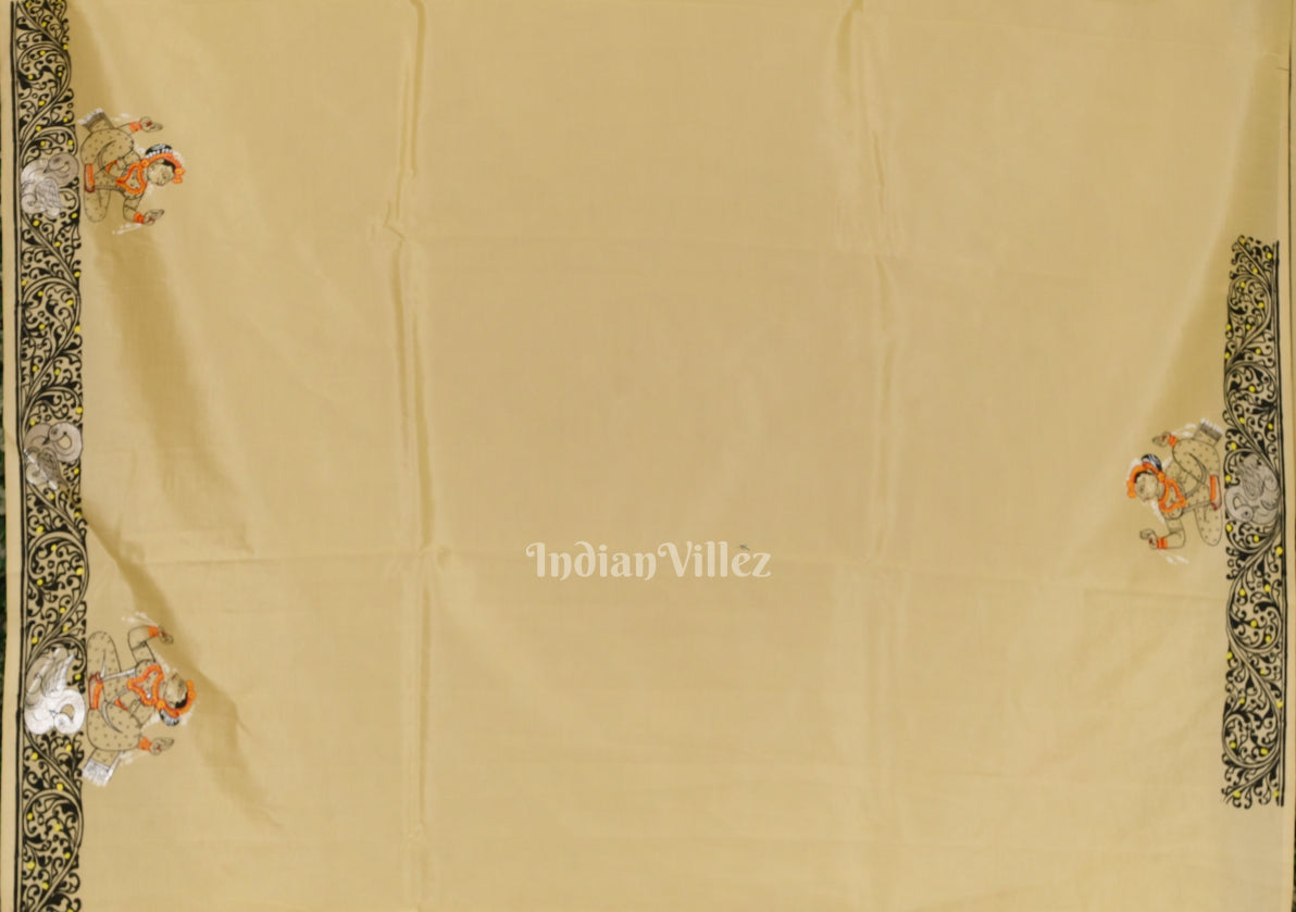 Cream Hand-Painted Pattachitra Saree (Pre Order)