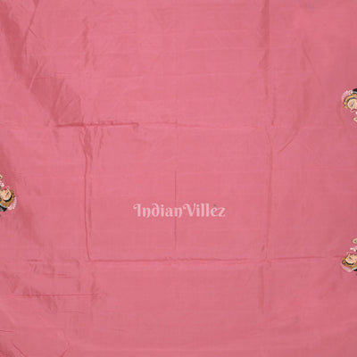 Peach Pink Shree Jagannath Ratha Yatra Hand-Painted Pattachitra Saree