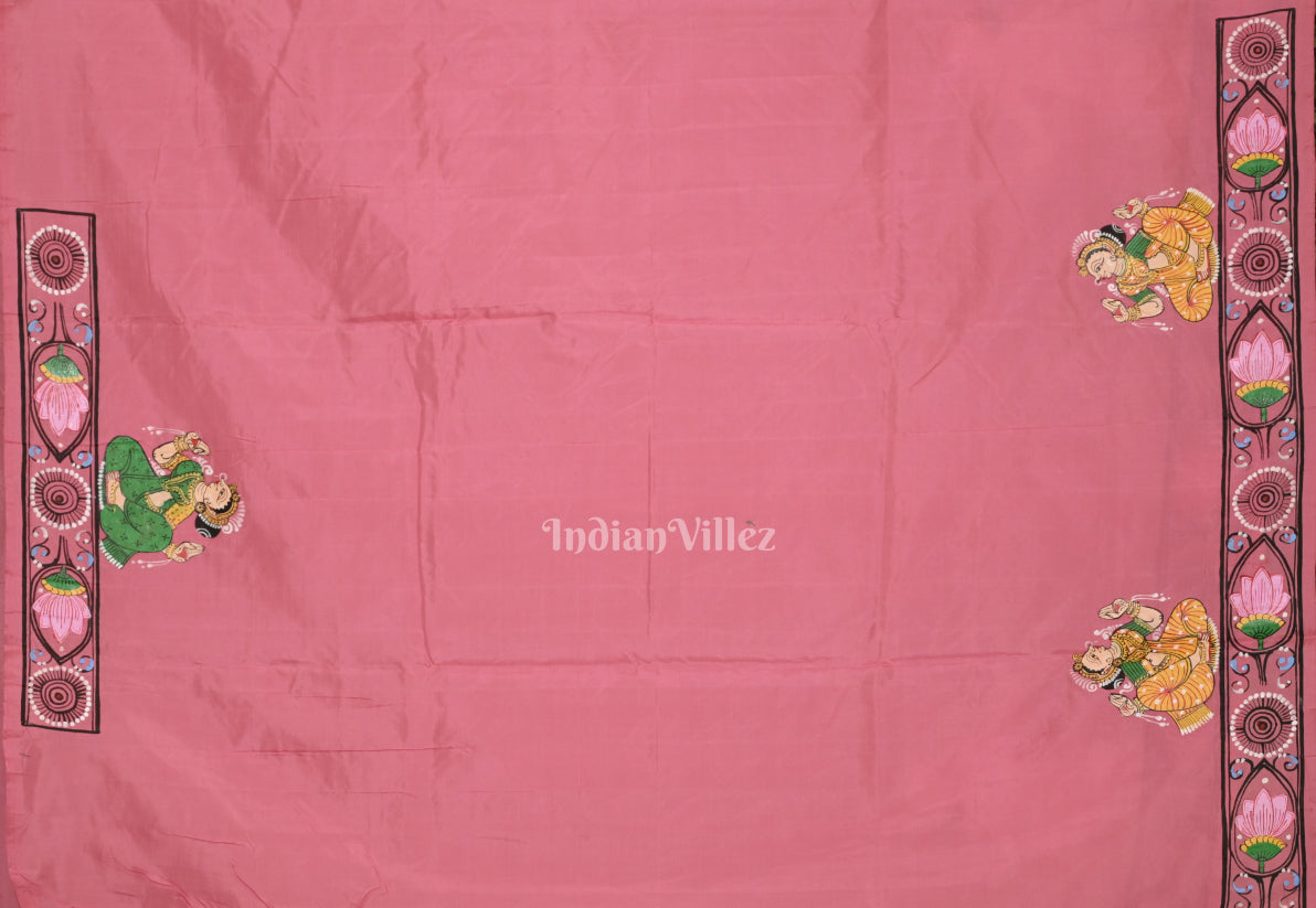 Peach Pink Shree Jagannath Ratha Yatra Hand-Painted Pattachitra Saree