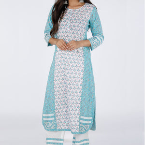 Hand block printed cotton paneled Kurti with pants