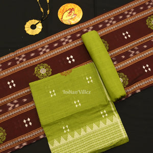 Maroon Parrot Green Sambalpuri Bomkai Cotton Dress set with Dupatta