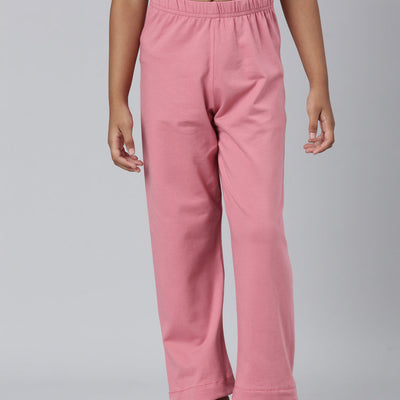 Girls Blush Pink Side Stripe Mid Rise Track Pants