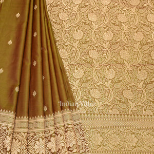 Parrot Green Mashru Satin Silk Banarasi Saree