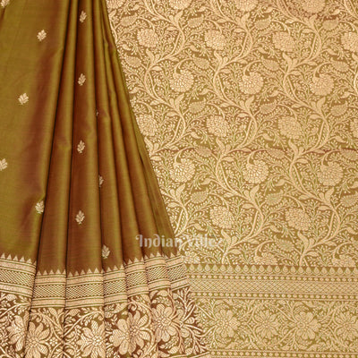 Parrot Green Mashru Satin Silk Banarasi Saree