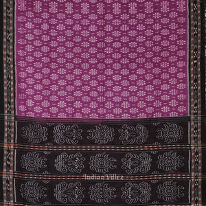 Purple Black Floral Odisha Ikat Sambalpuri Cotton Saree