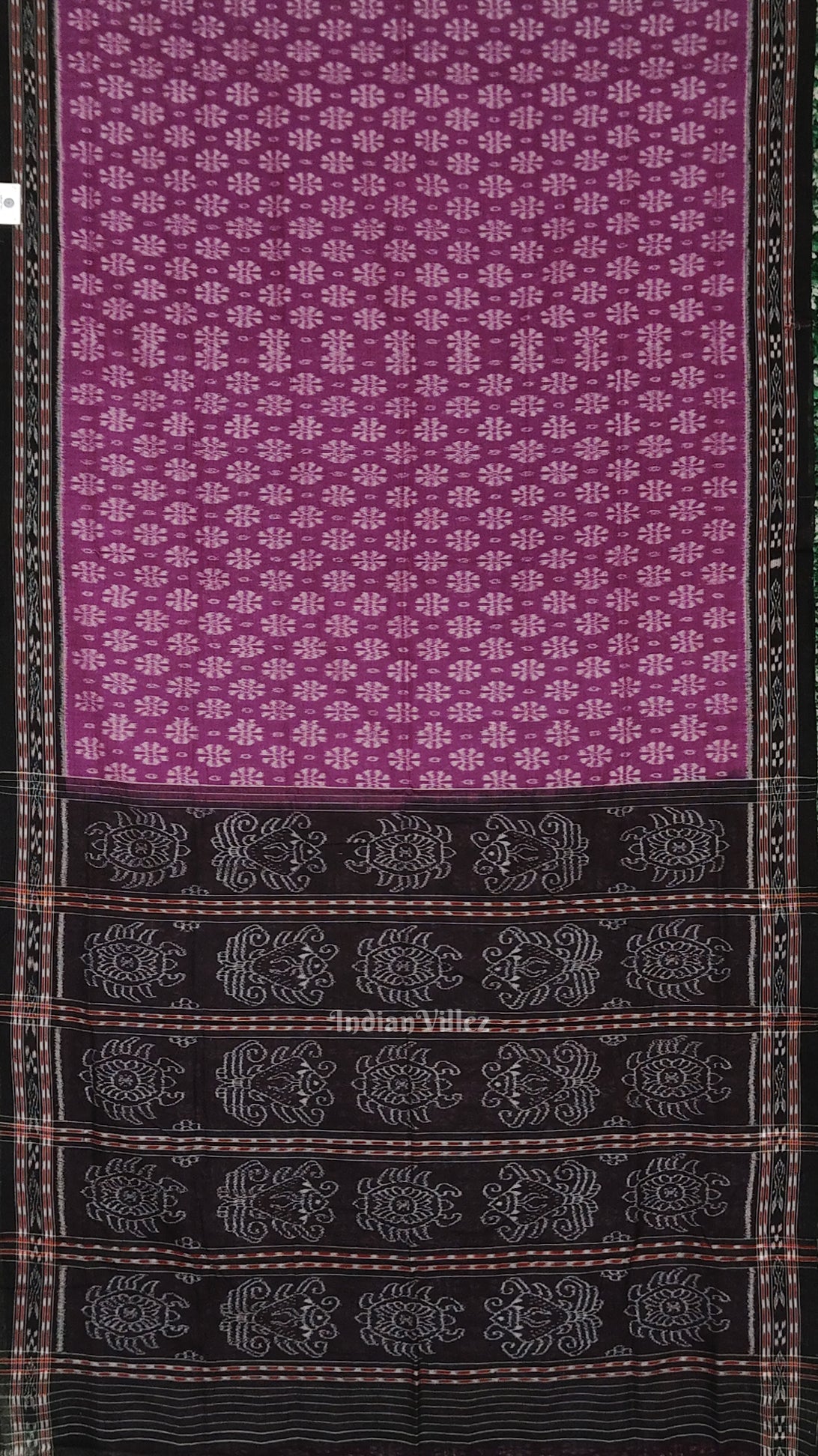 Purple Black Floral Odisha Ikat Sambalpuri Cotton Saree