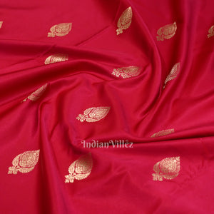 Bridal Ruby Pink Soft Pure Mashru Satin Silk Banarasi Saree